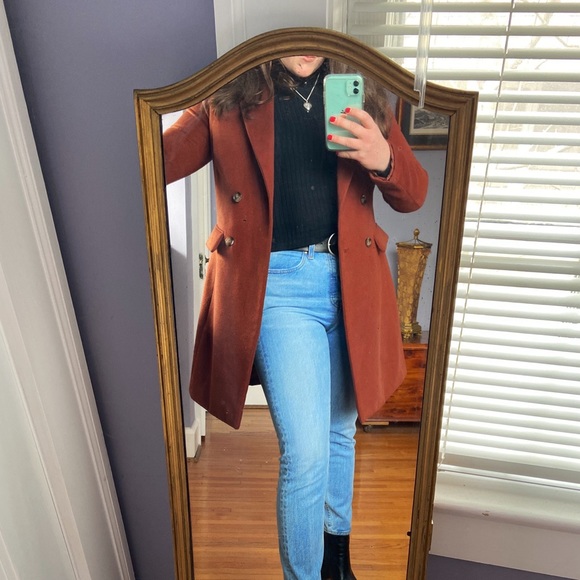 New Look Jackets & Blazers - Burgundy felt women’s dress coat